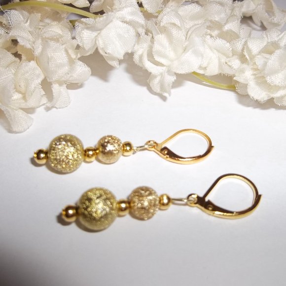 Gold Earrings Small Minimalist Style Dangle Drop Jewelry Gift Idea for Her 5815 - Picture 4 of 9